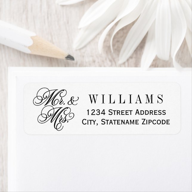 Elegant Mr and Mrs Black Script Custom Monogram Label (Insitu)