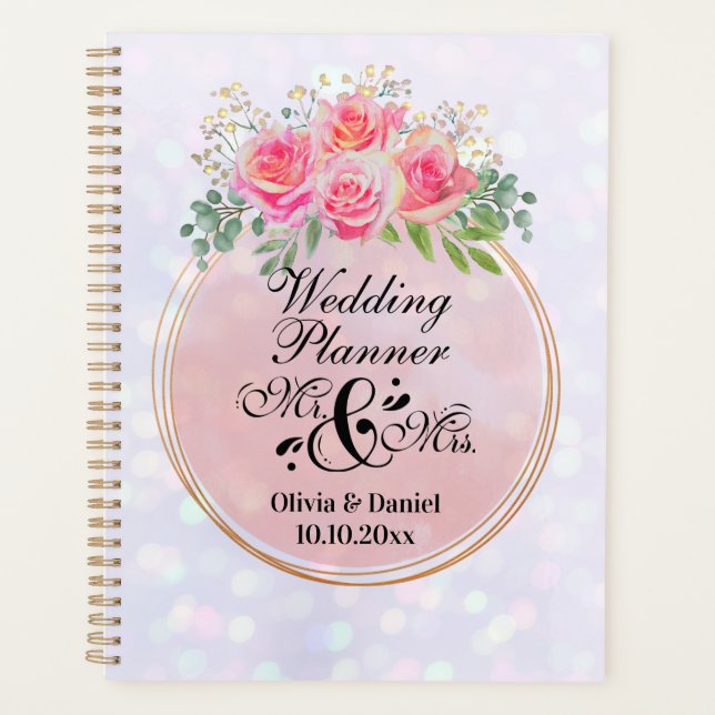 Elegant Mr and Mrs Blush Pink Flowers Wedding Planner (Front)