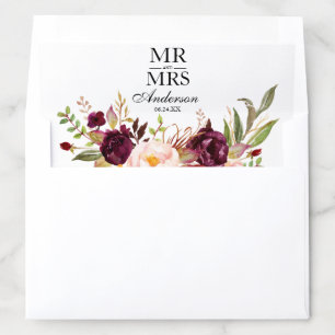Elegant Mr. and Mrs. Burgundy Floral Wedding Envelope Liner