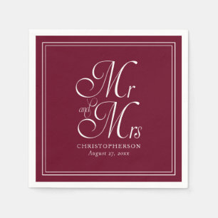 Elegant Mr and Mrs Burgundy Marsala Wedding Napkins