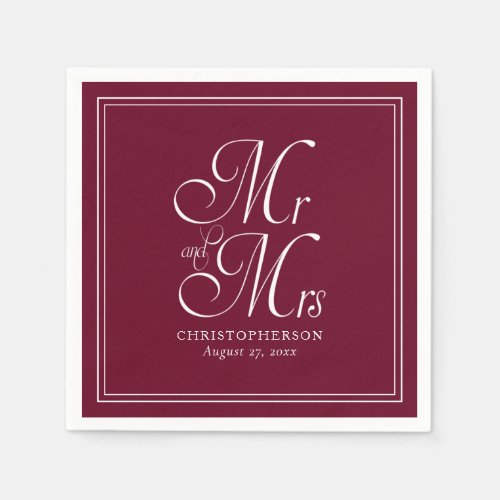 Elegant Mr and Mrs Burgundy Marsala Wedding Napkins