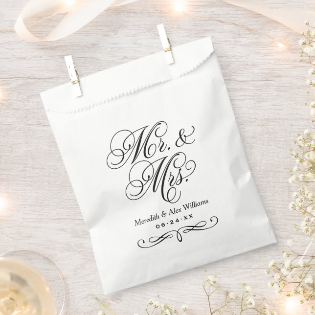 Elegant Mr and Mrs Calligraphy Monogram Wedding Favor Bag (Clipped)