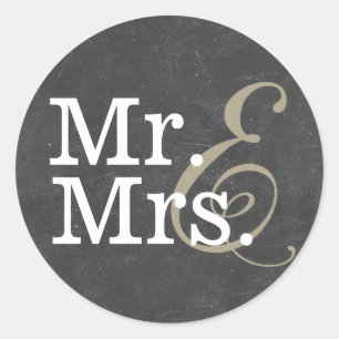 Elegant Mr. and Mrs. Chalkboard Wedding Favor Classic Round Sticker