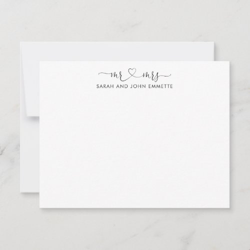 Elegant Mr and Mrs Heart Script Typography Couple Note Card