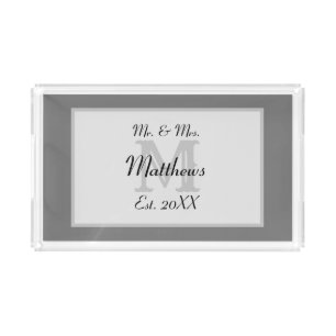 Elegant Mr and Mrs Monogram Acrylic Tray