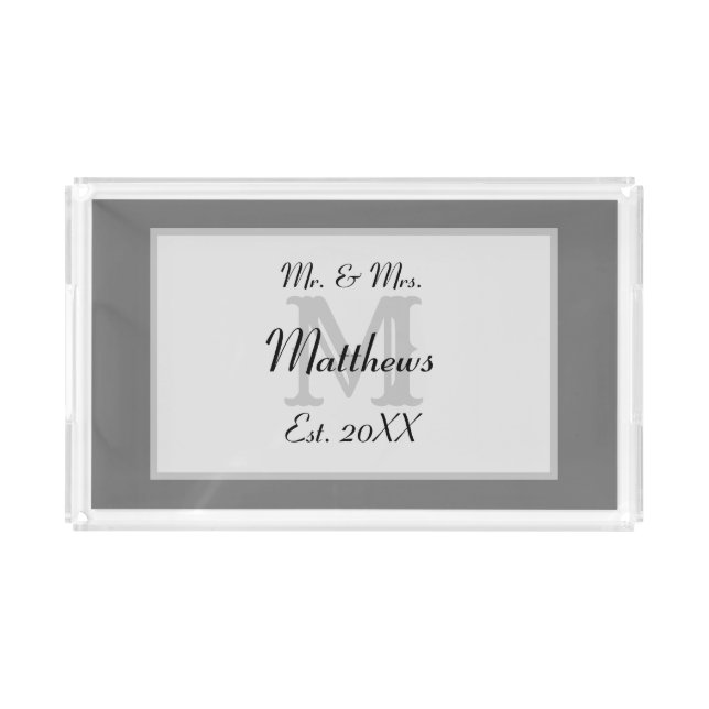 Elegant Mr and Mrs Monogram  Acrylic Tray (Front)
