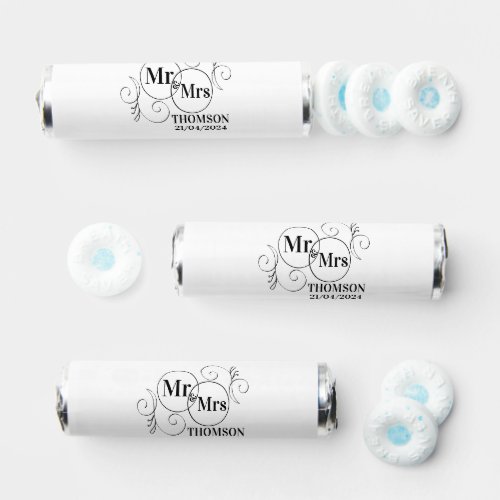 elegant mr and mrs monogram black and white  breath savers mints