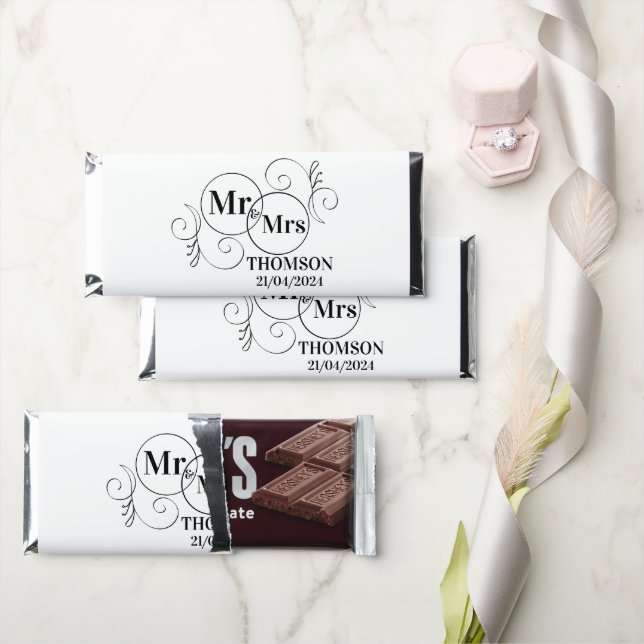 elegant mr and mrs monogram black and white candy  hershey bar favors (Front)