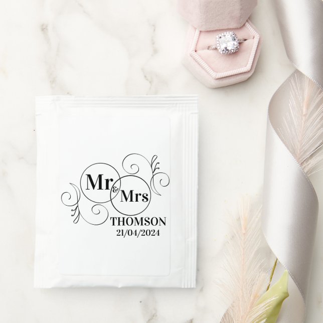 elegant mr and mrs monogram black and white candy  tea bag drink mix (Wedding)