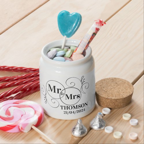 elegant mr and mrs monogram black and white modern candy jar