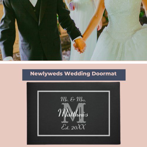 Elegant Mr and Mrs Monogram Black Doormat