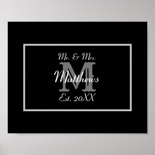 Elegant Mr and Mrs Monogram Black  Poster