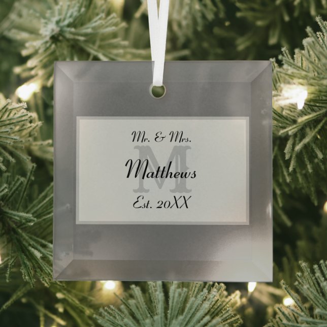 Elegant Mr and Mrs Monogram Glass Ornament (Insitu)