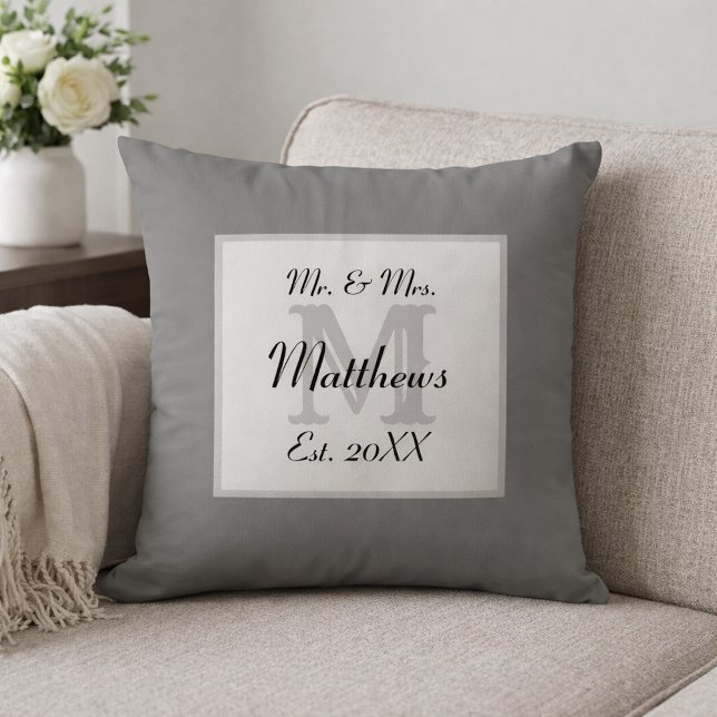 Elegant Mr and Mrs Monogram Throw Pillow (Creator Uploaded)