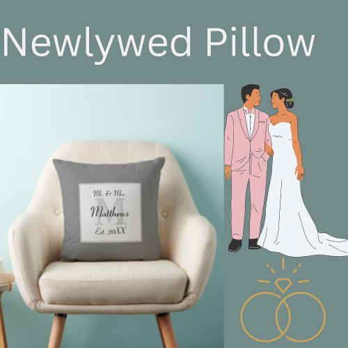 Elegant Mr and Mrs Monogram Throw Pillow