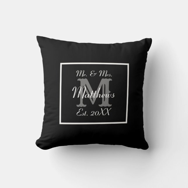 Elegant Mr and Mrs Monogram Throw Pillow (Front)
