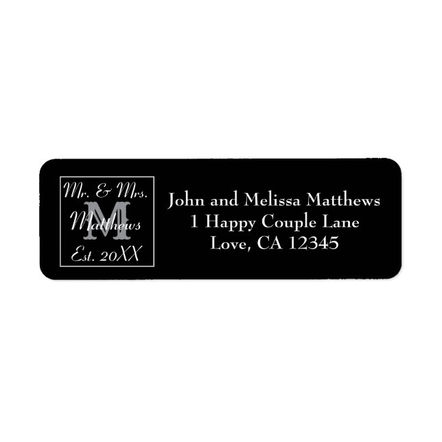 Elegant Mr and Mrs Monogram Wedding Black Label (Front)