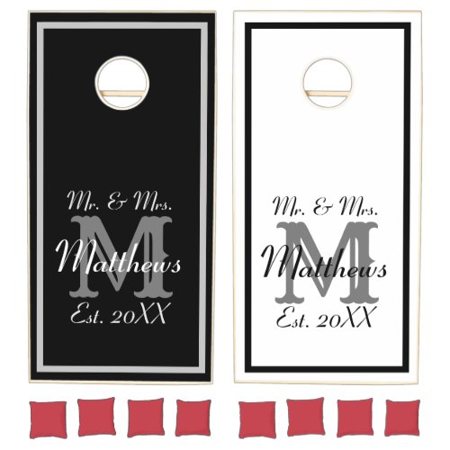 Elegant Mr and Mrs Monogram Wedding Cornhole Set