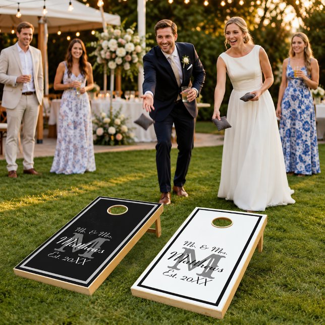 Elegant Mr and Mrs Monogram Wedding Cornhole Set (Creator Uploaded)