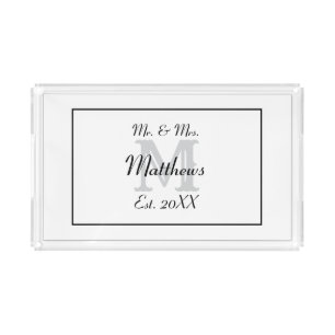 Elegant Mr and Mrs Name White Acrylic Tray