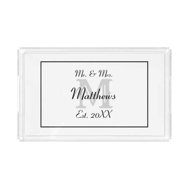Elegant Mr and Mrs Name White Acrylic Tray (Front)