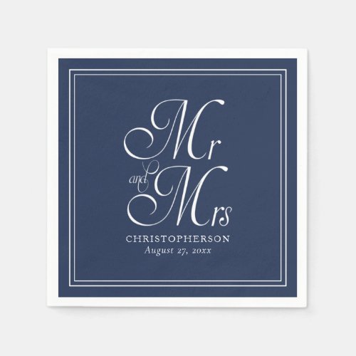 Elegant Mr and Mrs Navy Blue Wedding Napkins