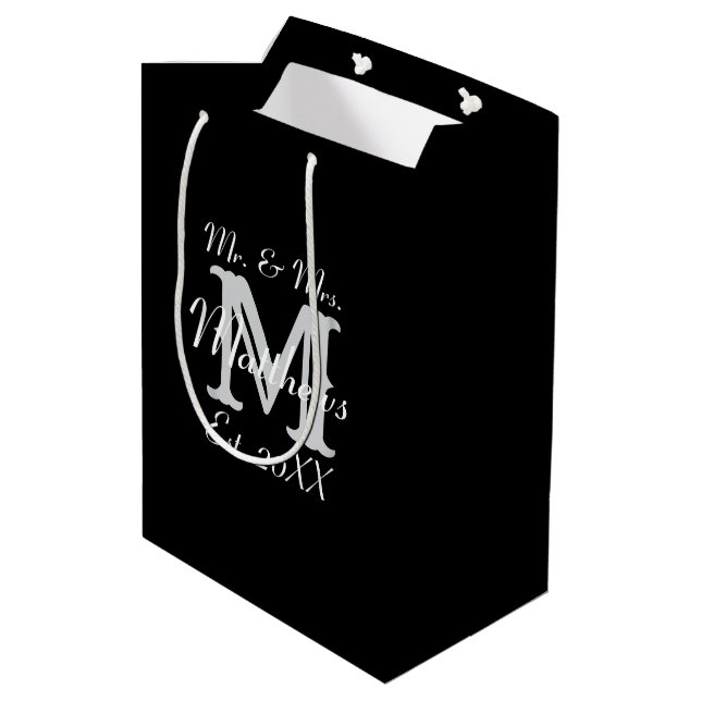 Elegant Mr and Mrs Newlywed Black Typography Medium Gift Bag (Back Angled)