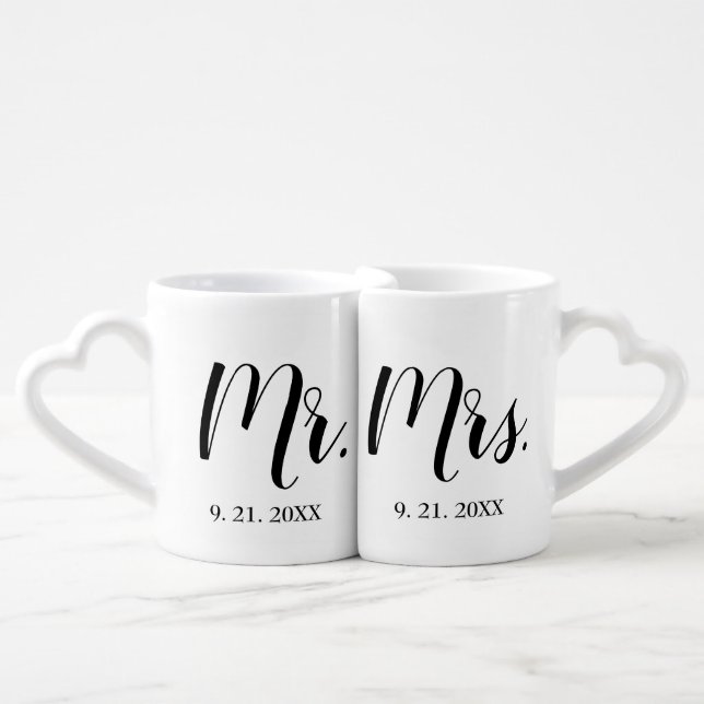 Elegant Mr. and Mrs. Newlywed Couples Cute  Coffee Mug Set (Front Nesting)