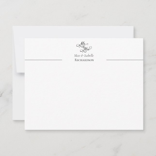 Elegant Mr and Mrs  Note Card (Front)
