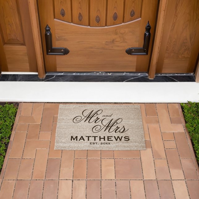 Elegant Mr and Mrs personalized coco coir Fiber Doormat (Insitu (Outdoor))