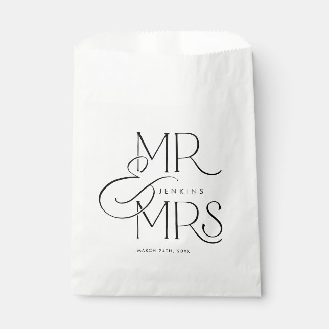 Elegant Mr and Mrs. Personalized Wedding Favor Bag (Front)