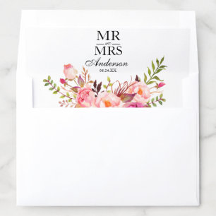 Elegant Mr. and Mrs. Pink Floral Wedding Envelope Liner