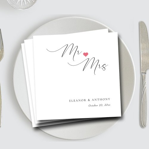 Elegant Mr and Mrs Script  Personalized Wedding Napkins