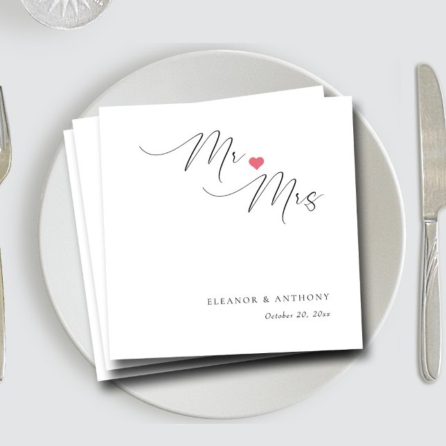 Elegant Mr and Mrs Script | Personalized Wedding Napkins (Elegant Mr and Mrs Script Personalized Wedding Napkins)