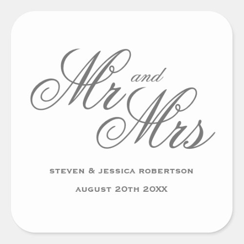  Elegant Mr and Mrs typography wedding Square Sticker