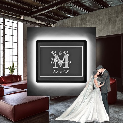 Elegant Mr and Mrs Wedding Black LED Sign