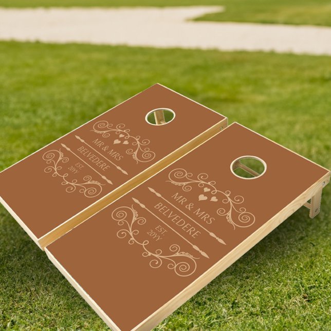 Elegant Mr and Mrs Wedding Cornhole Set (Mr & Mrs wedding cornhole board set from Newlywed Christmas Gift ideas collection by Darling & May)