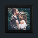 Elegant Mr and Mrs Wedding Photo Monogram Gift Box<br><div class="desc">A beautiful keepsake gift box featuring a custom wedding photo with "Mr and Mrs" in elegant white calligraphy script, a personalized last name, and wedding date. This timeless monogram design makes a meaningful wedding gift, anniversary keepsake, or jewelry box for the newlyweds. Upload your favorite wedding photo and customize the...</div>