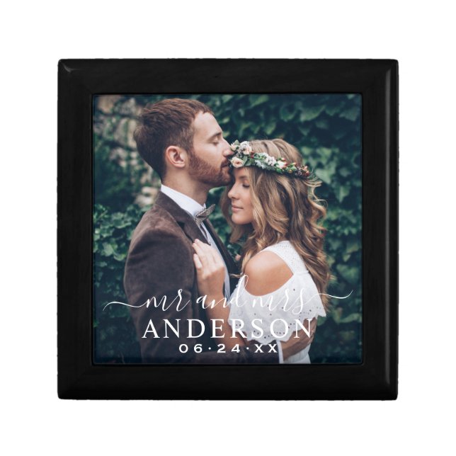 Elegant Mr and Mrs Wedding Photo Monogram Gift Box (Front)