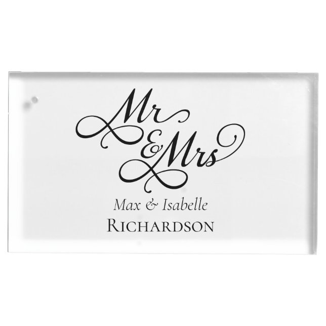 Elegant Mr and Mrs Wedding Table Card Holder (Front)