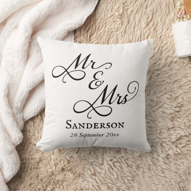 Elegant Mr and Mrs Wedding Throw Pillow (Blanket)
