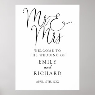 Elegant Mr And Mrs Wedding Welcome Sign