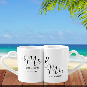 Elegant Mr & Mrs Black Typography Newly Wed Custom Coffee Mug Set
