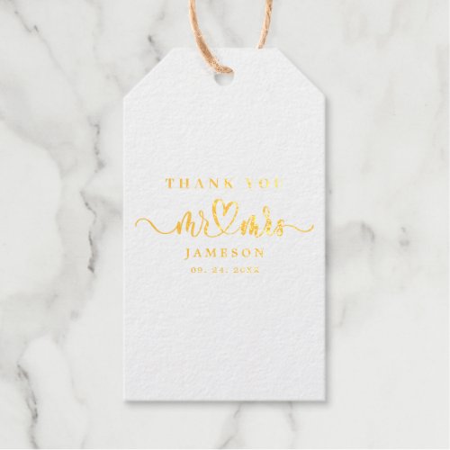 Elegant Mr  Mrs Calligraphy Thank You Real Foil Gift Tags