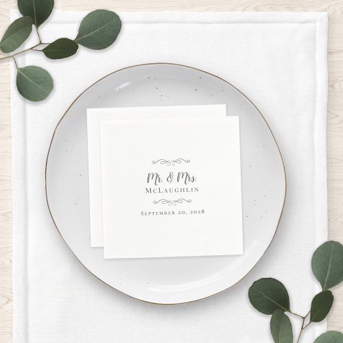 Elegant Mr  Mrs Chic Modern Wedding Trendy Gray Napkins