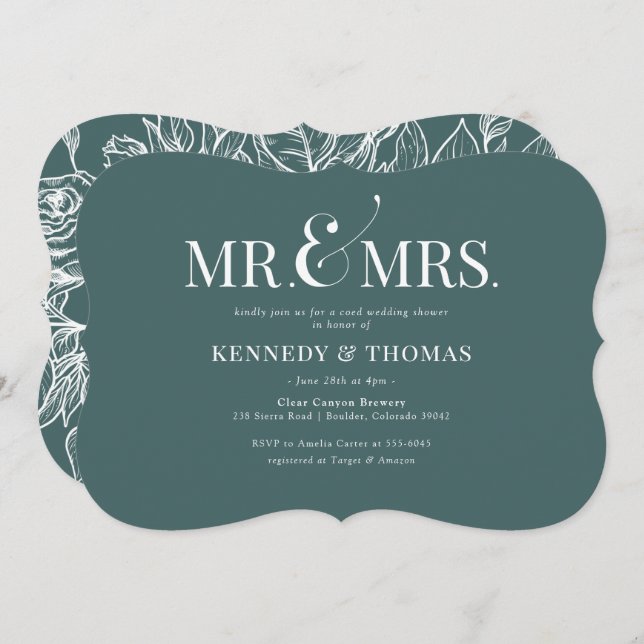 Elegant Mr. & Mrs. Coed Bridal or Wedding Shower Invitation (Front/Back)