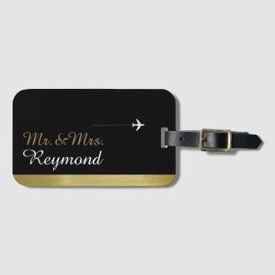 elegant Mr. & Mrs. couple travel black Luggage Tag