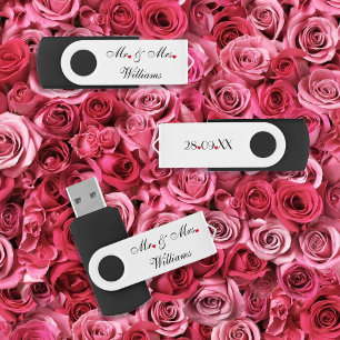 Elegant Mr Mrs Couple Wedding Anniversary Date USB Flash Drive
