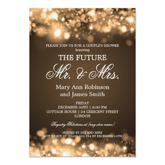 Elegant Mr Mrs Couples Shower Gold Sparkle Lights Card