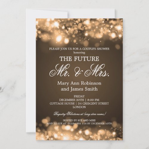 Elegant Mr Mrs Couples Shower Gold Sparkle Lights 5x7 Paper Invitation Card
